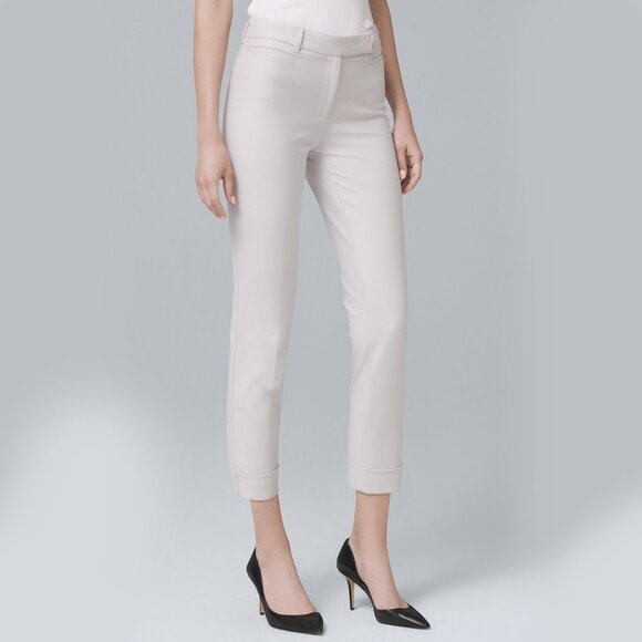 WHBM NWT Cotton Blend Slim Crop Pants Feather Light Grey Metal Details 12 - Picture 1 of 8